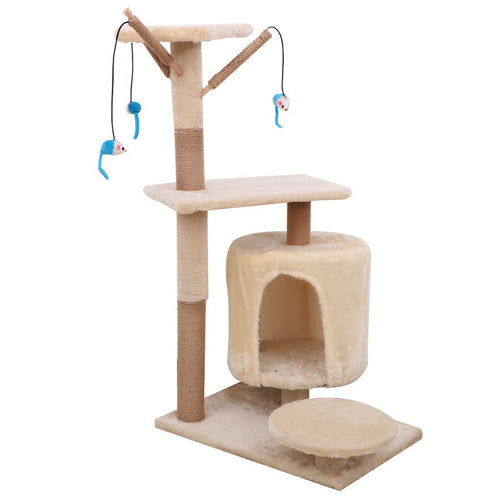 Multi-Layer Cat Tree & Sisal Scratching Post – Interactive Activity Center with Hanging Toys and Cozy Condo